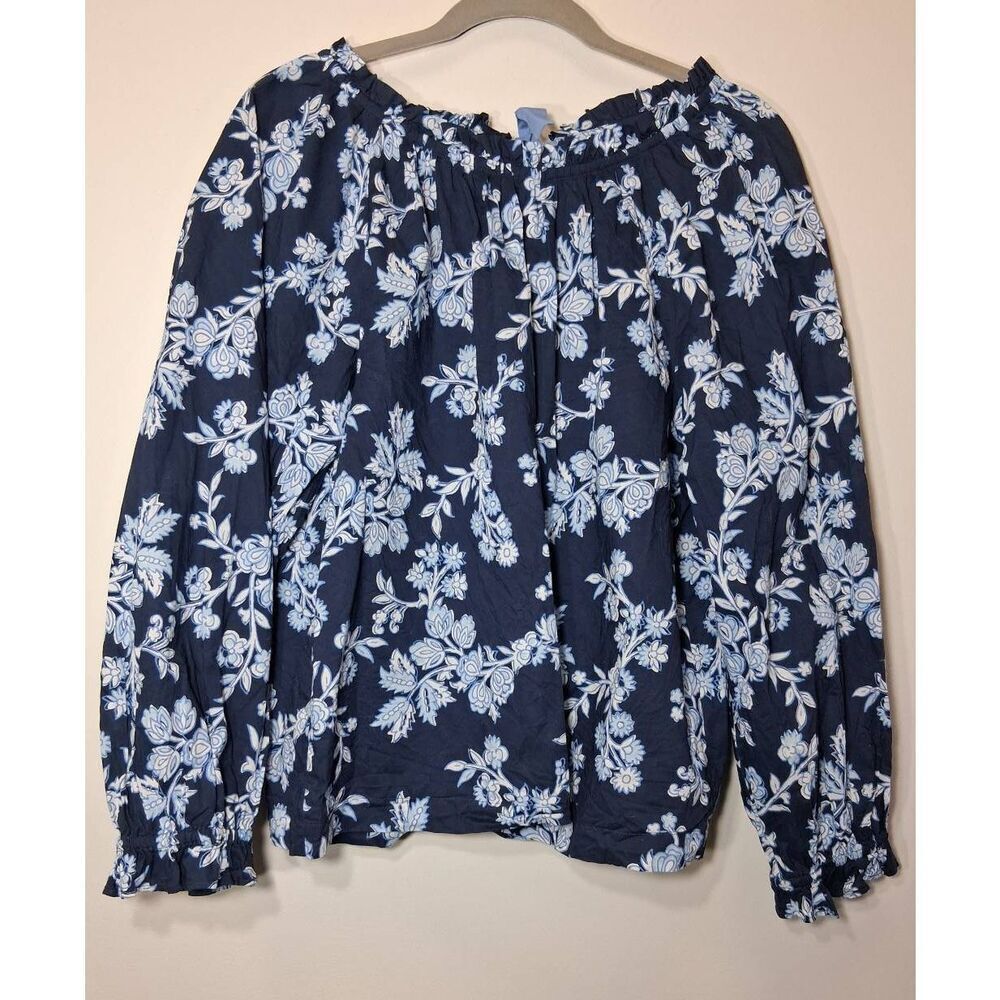 J.crew Re imagined womens xl peasant blouse blue floral boho puffer sleeve